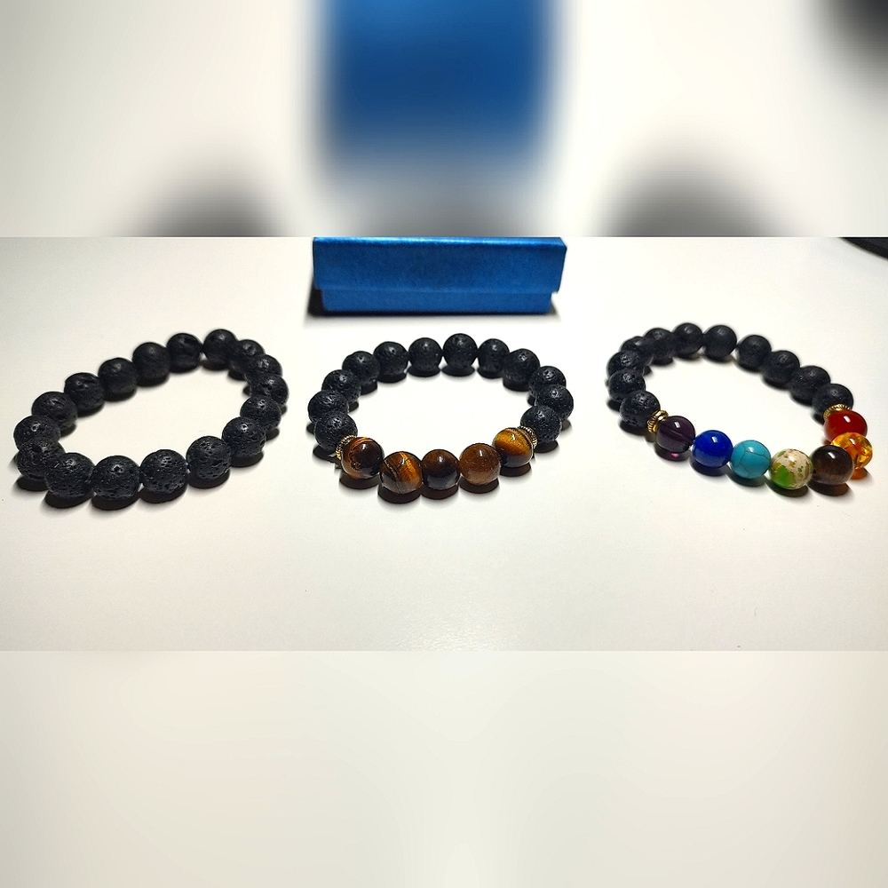 Three Pack Volcanic Rock Bracelets